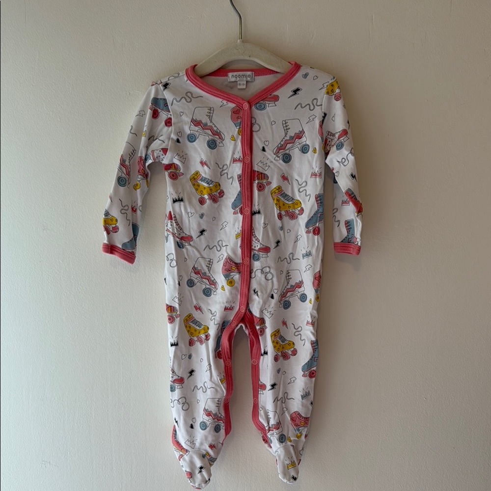 White and Red Footies with Playful Animal Print